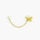 Gold butterfly charm on a chain against a white background