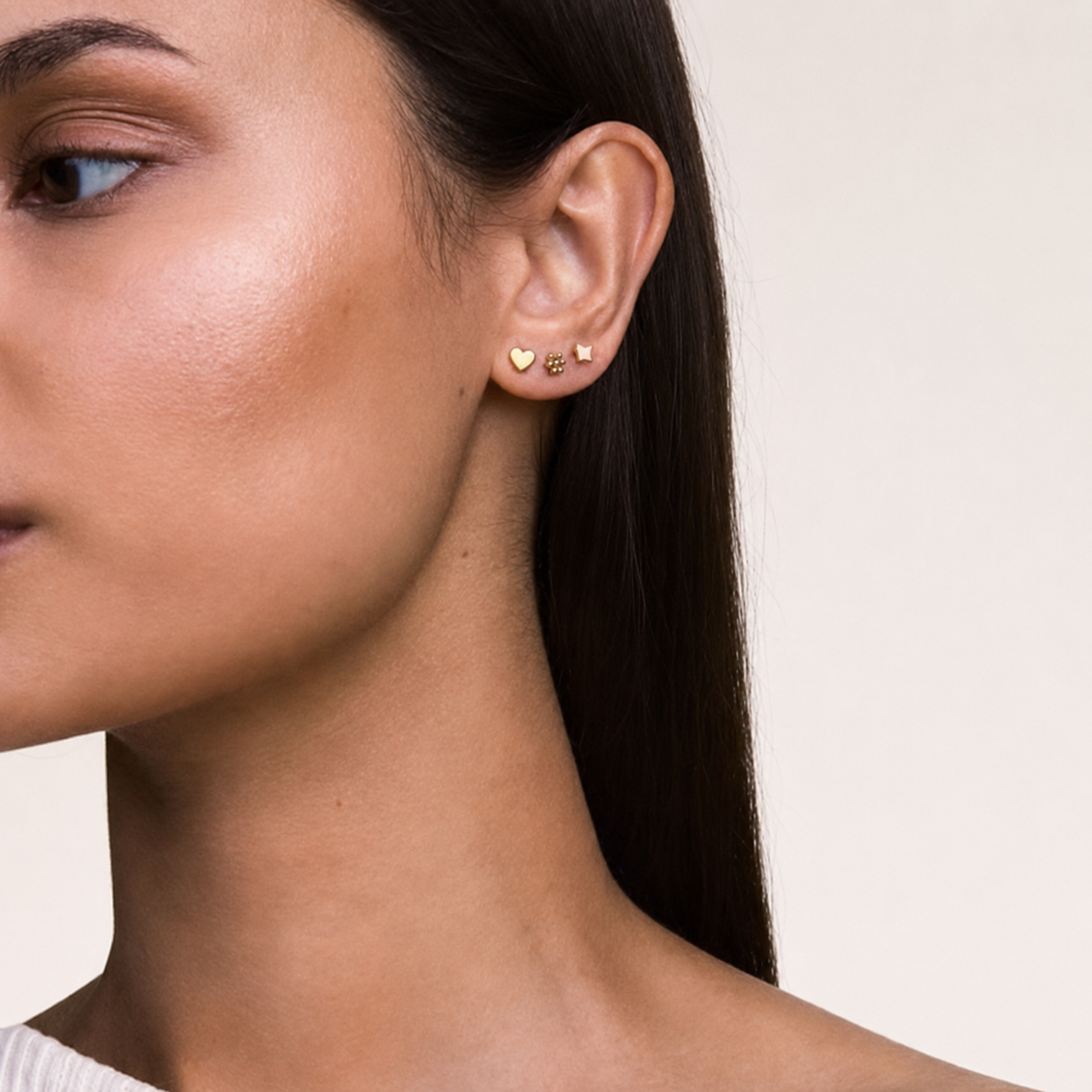 Gold Plated Stainless Steel Tunis Heart Flat Back Stud Earring