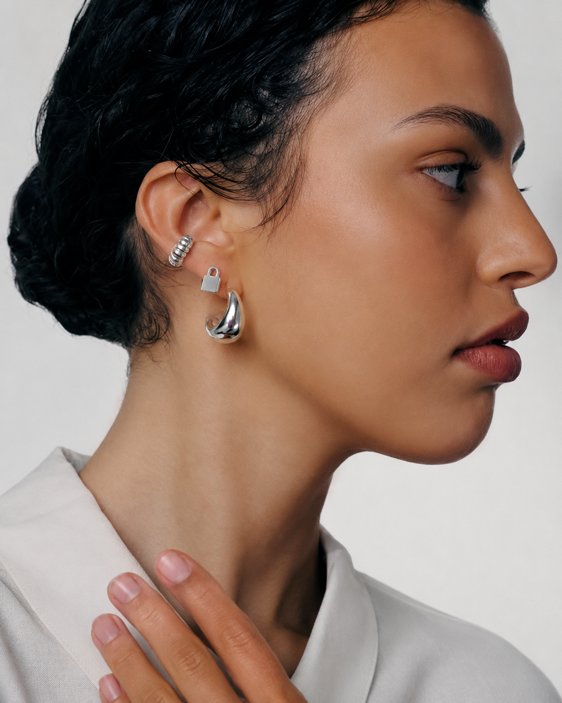 Silver Lock Stud – Minimal Padlock Flat Back Earring
