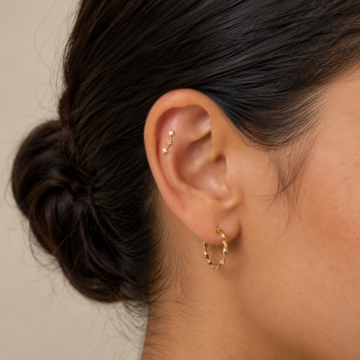 Gold Plated Stainless Steel Oslo Star Flat Back Stud Earring