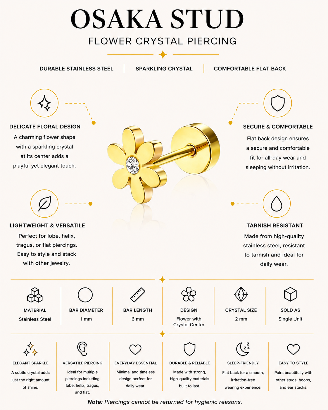 Osaka Stud – Flower Crystal Piercing
