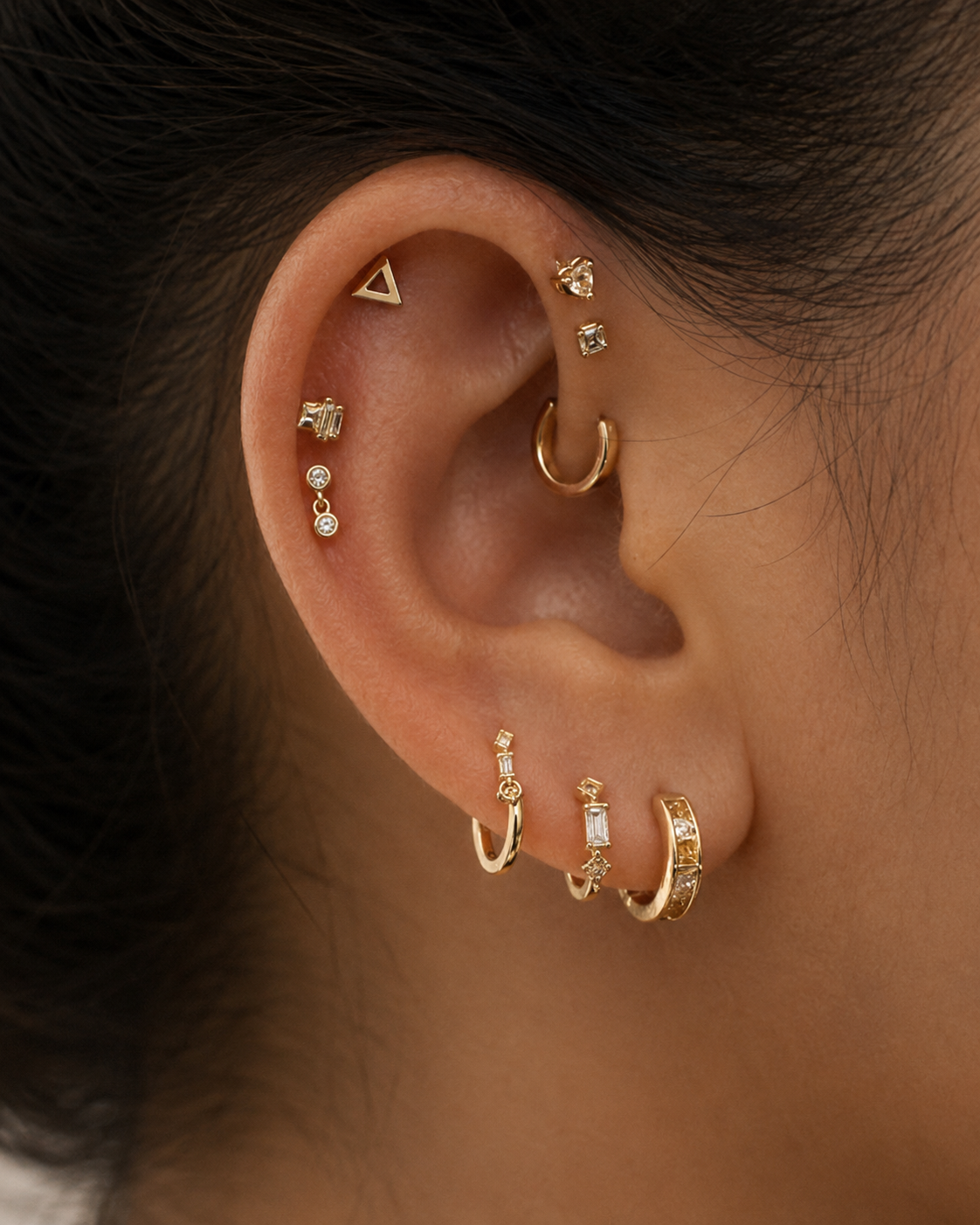 Titanium Geometric Triangle Stud Piercing – Cascade | Flat Back Cartilage Earring