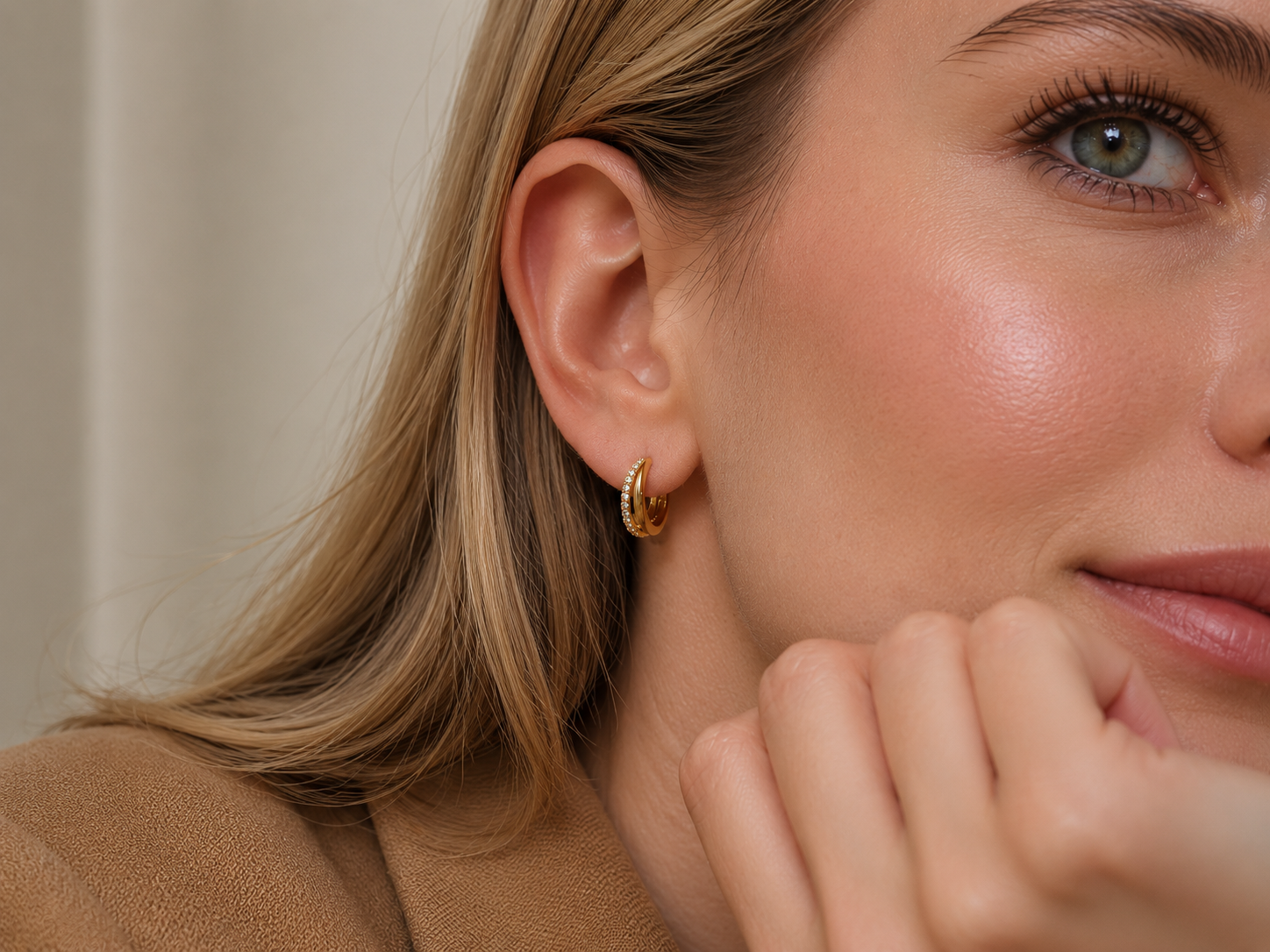 I Dreamed Mini Hoop Earrings – Gold Plated Stainless Steel CZ Hoops