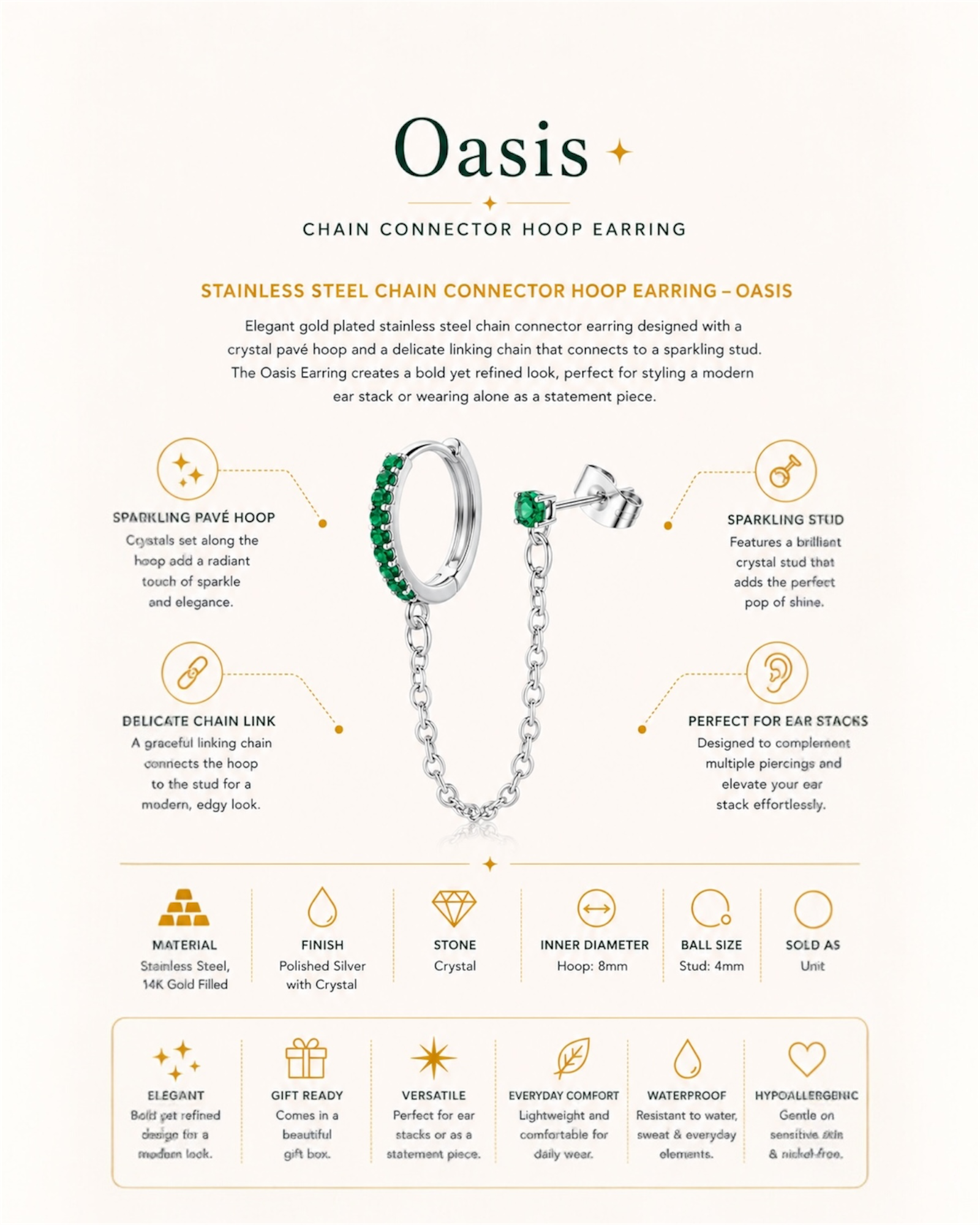 Stainless Steel Chain Connector Hoop Earring – Oasis