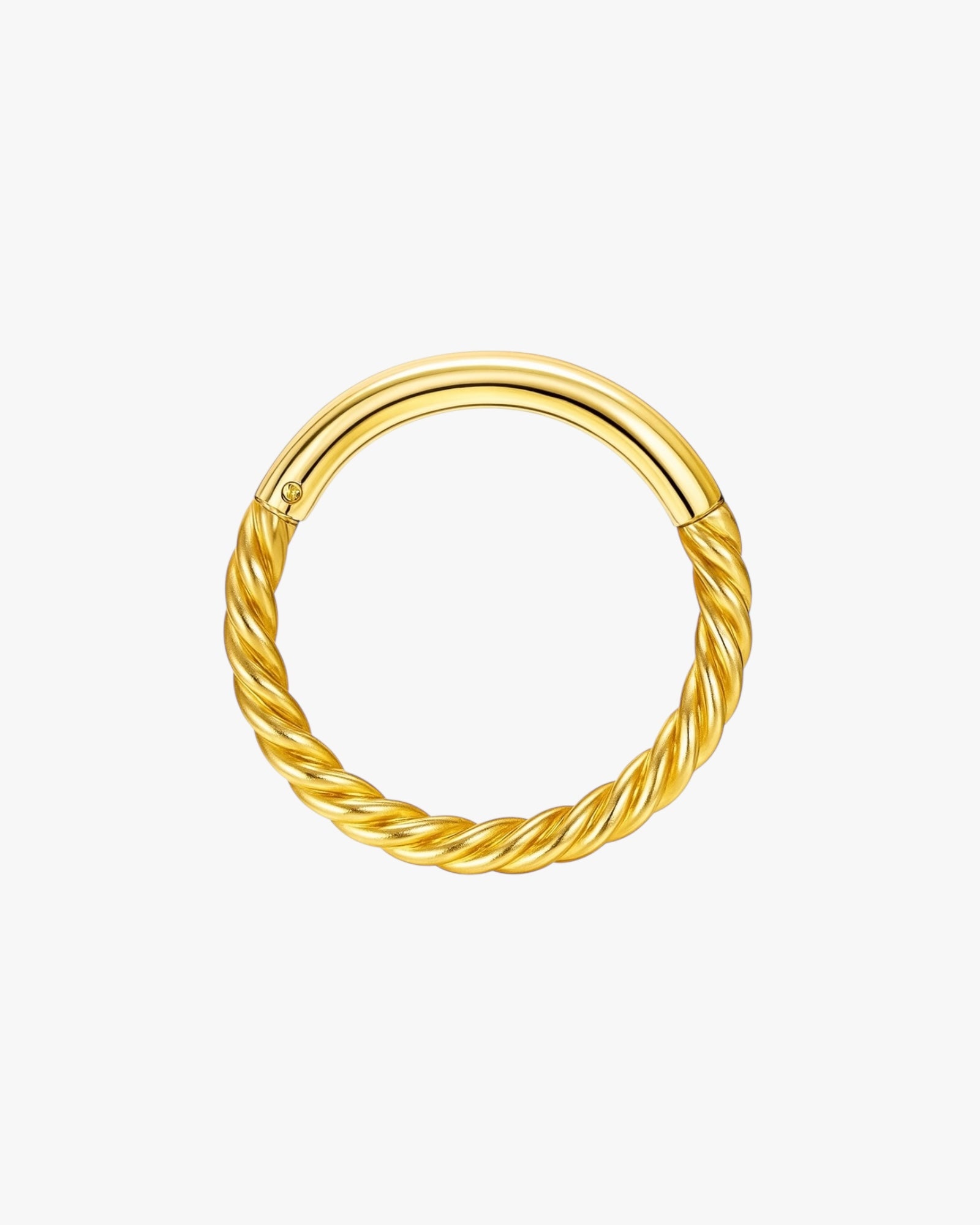 Gold hoop earring on a white background