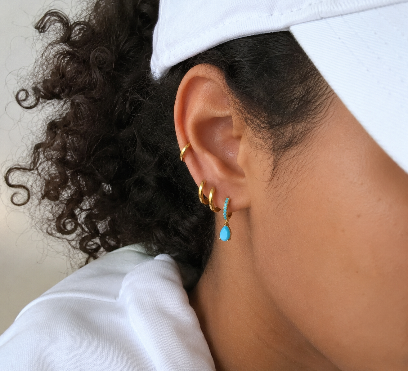 Gold Plated Stainless Steel Blue Drop Charm Hoop Earring – Beira