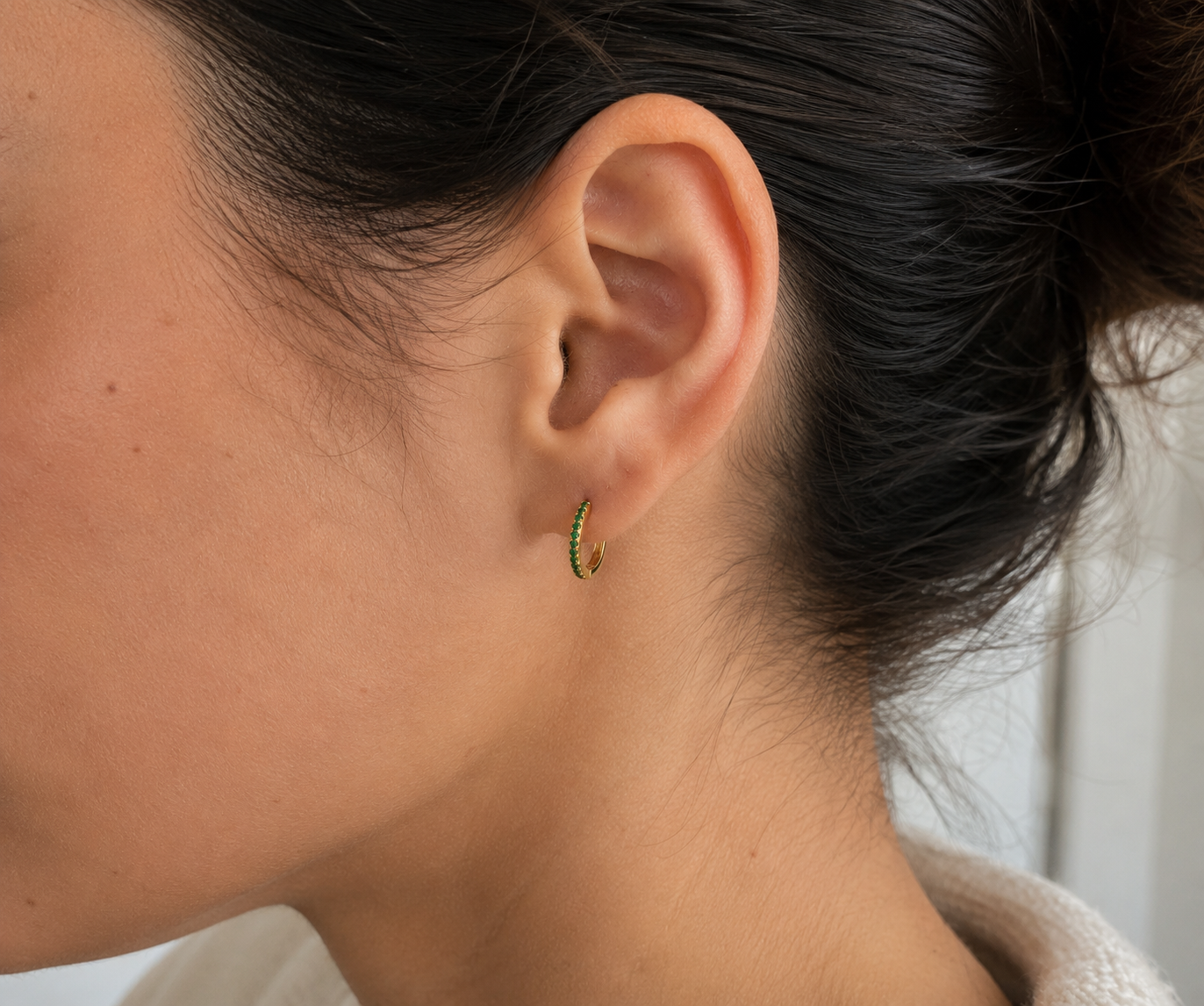 Gold Plated Stainless Steel Green Zirconia Pavé Mini Hoop Earrings – Tahoe
