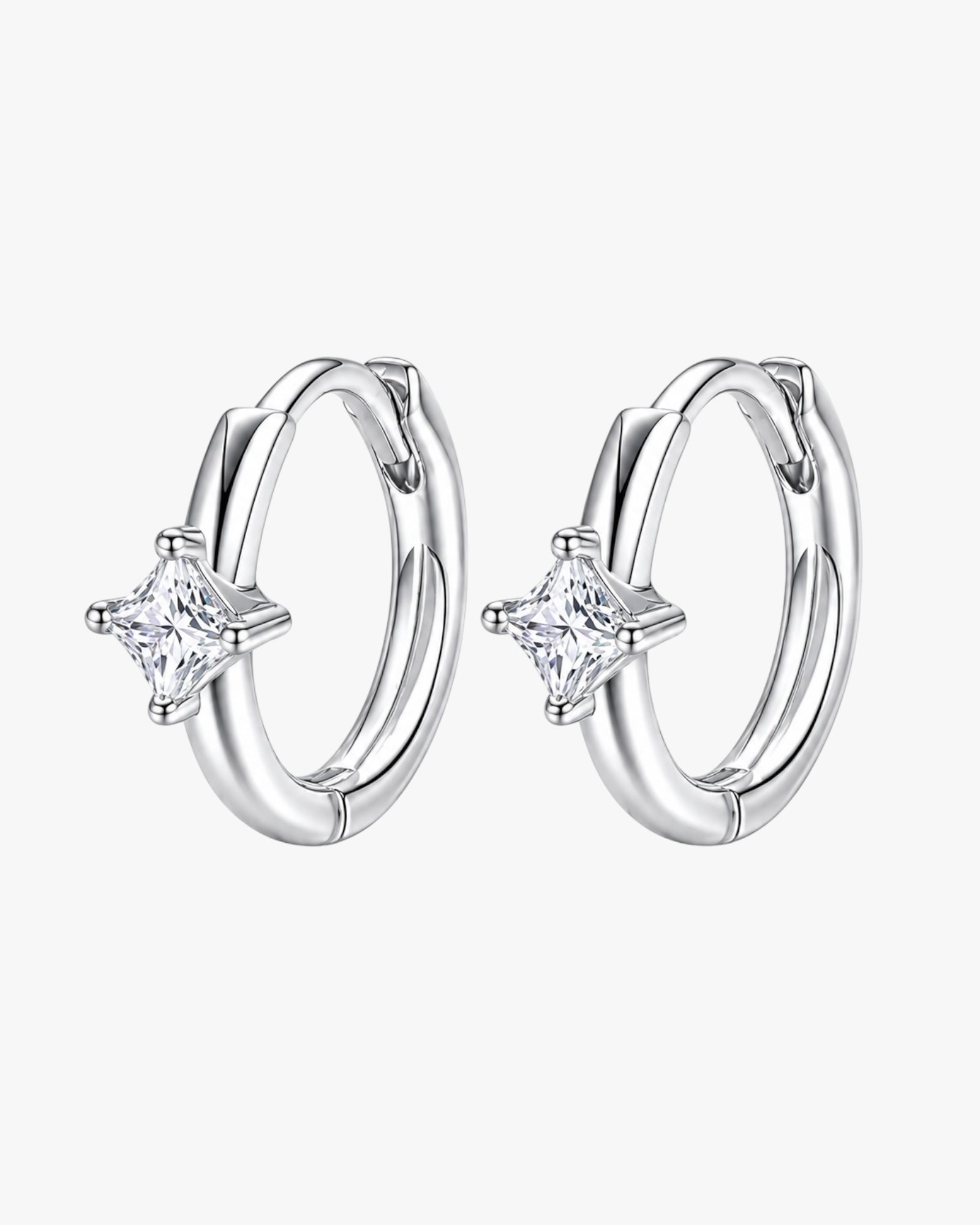 Silver Stainless Steel Clear Zirconia Square Mini Hoop Earrings – Rina