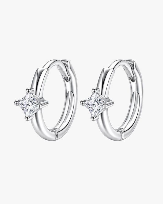 Silver Stainless Steel Clear Zirconia Square Mini Hoop Earrings – Rina