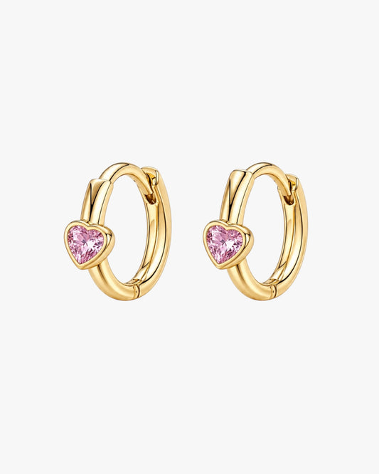 Gold Plated Copper Pink Heart Zirconia Mini Hoop Earrings – Livia