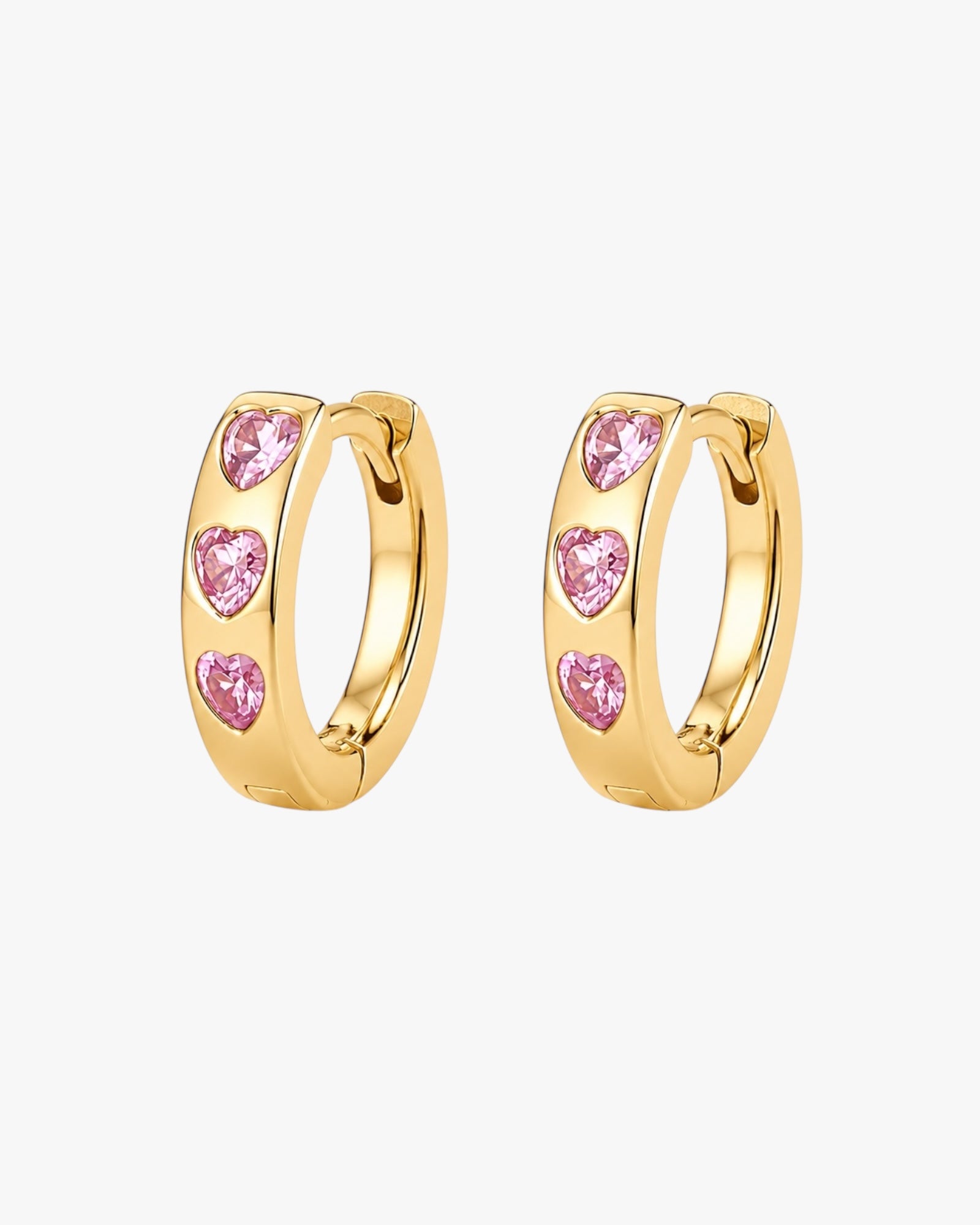 Gold Plated Copper Pink Heart Zirconia Mini Hoop Earrings – Hyge
