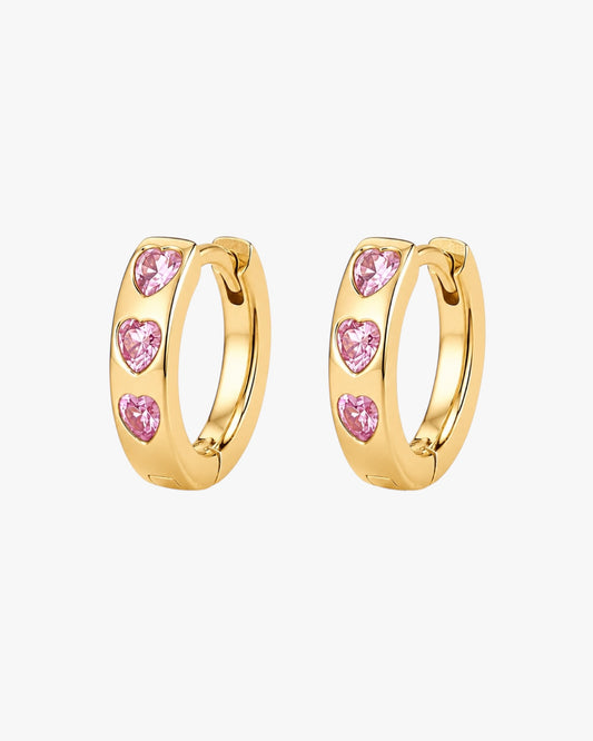 Gold Plated Copper Pink Heart Zirconia Mini Hoop Earrings – Hyge
