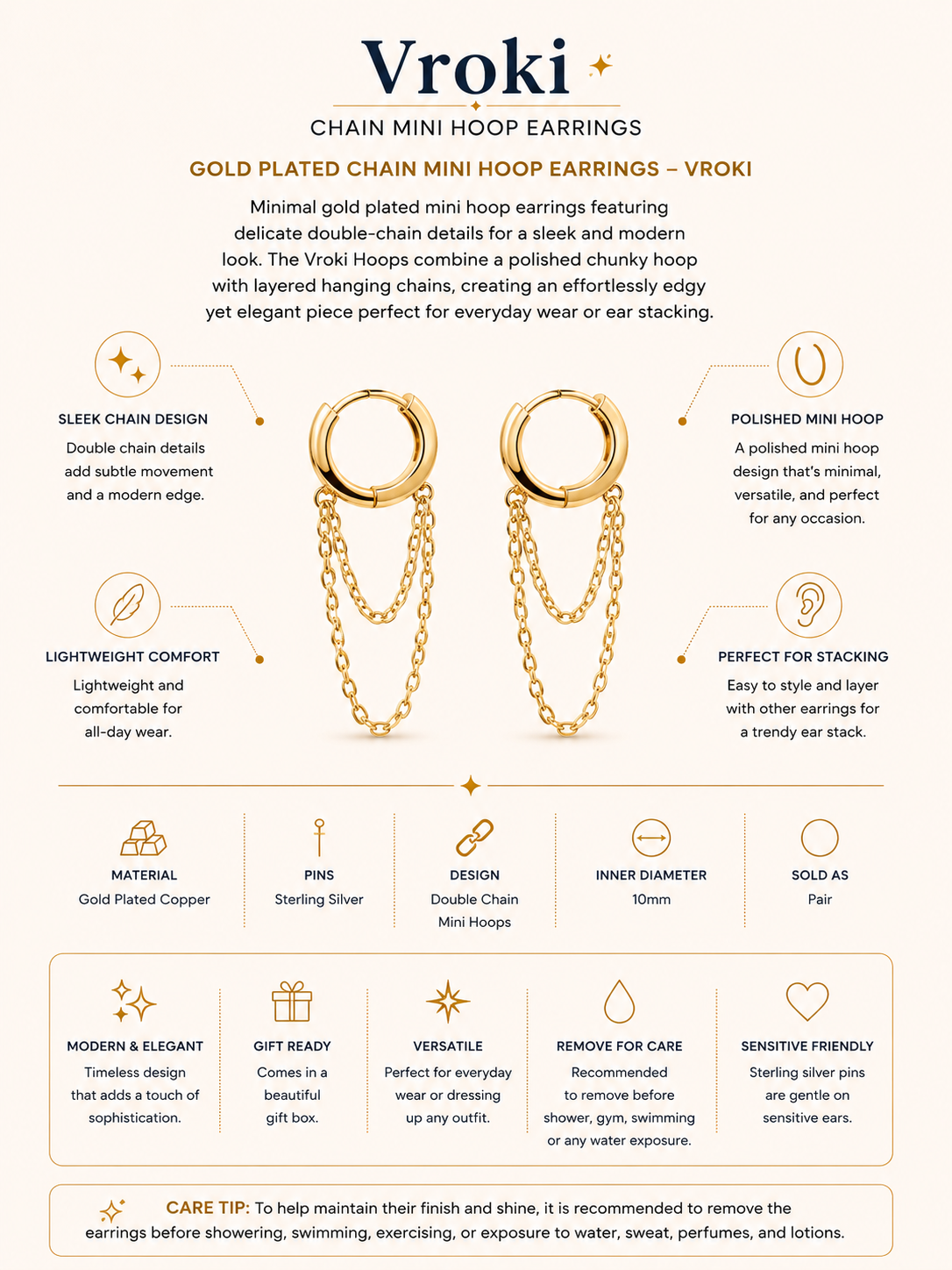 Gold Plated Chain Mini Hoop Earrings – Vroki
