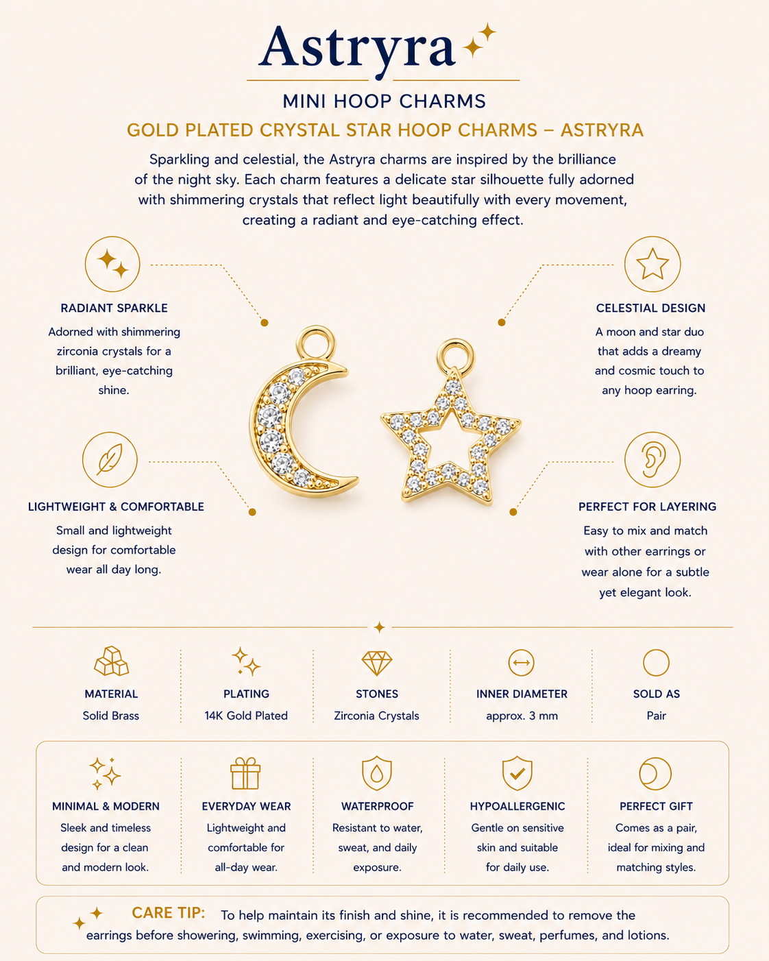 Gold Plated Crystal Star Hoop Charms – Astryra