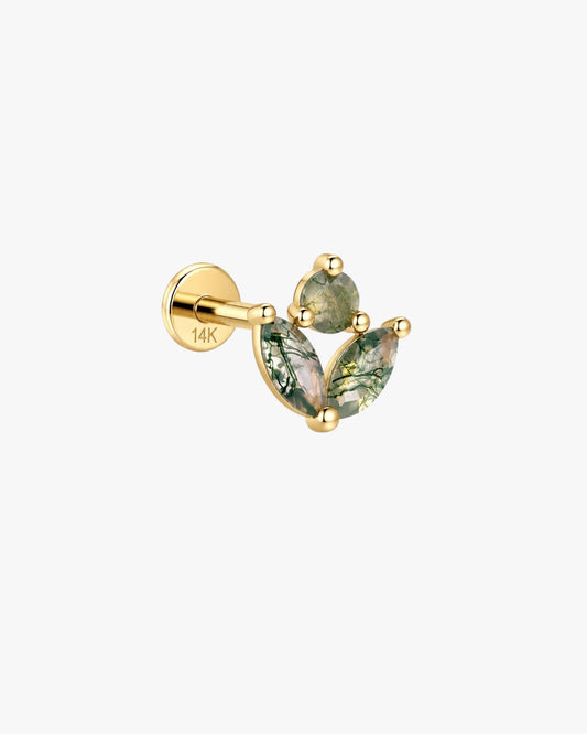 Gold Filled Moss Agate Flat Back Stud | Marquise Cartilage Piercing