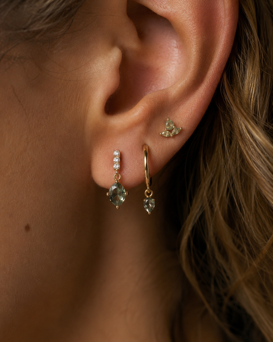 Gold Filled Moss Agate Flat Back Stud | Marquise Cartilage Piercing