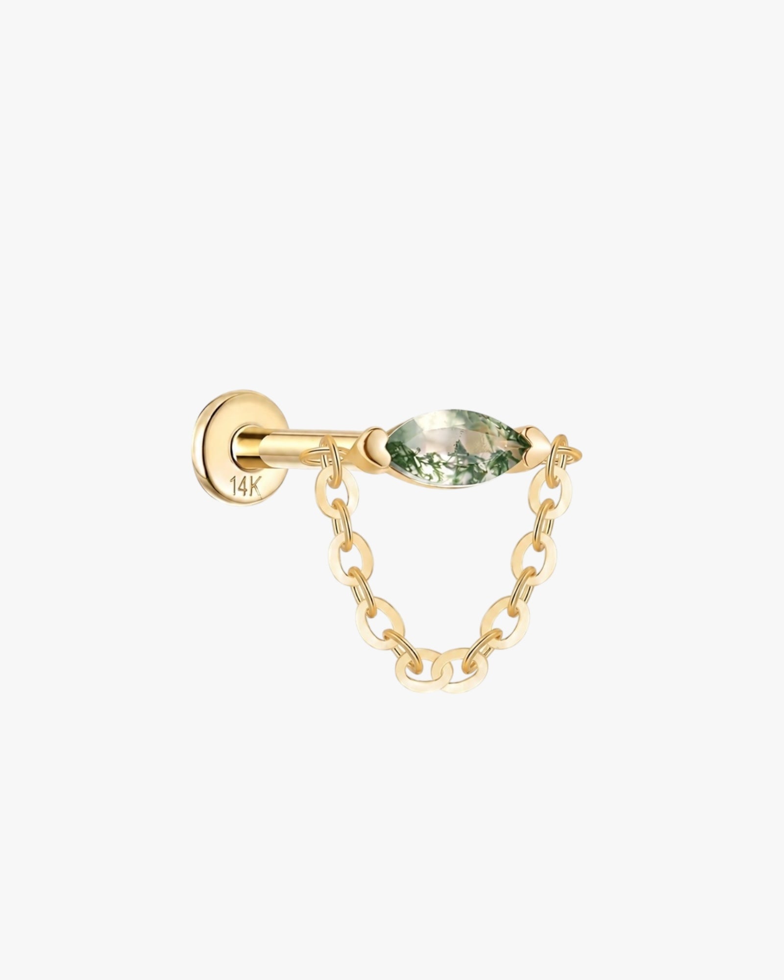 Sylva | Gold Filled Moss Agate Chain Flat Back Stud