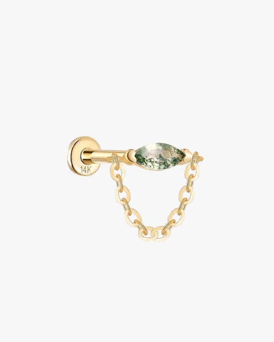 Sylva | Gold Filled Moss Agate Chain Flat Back Stud