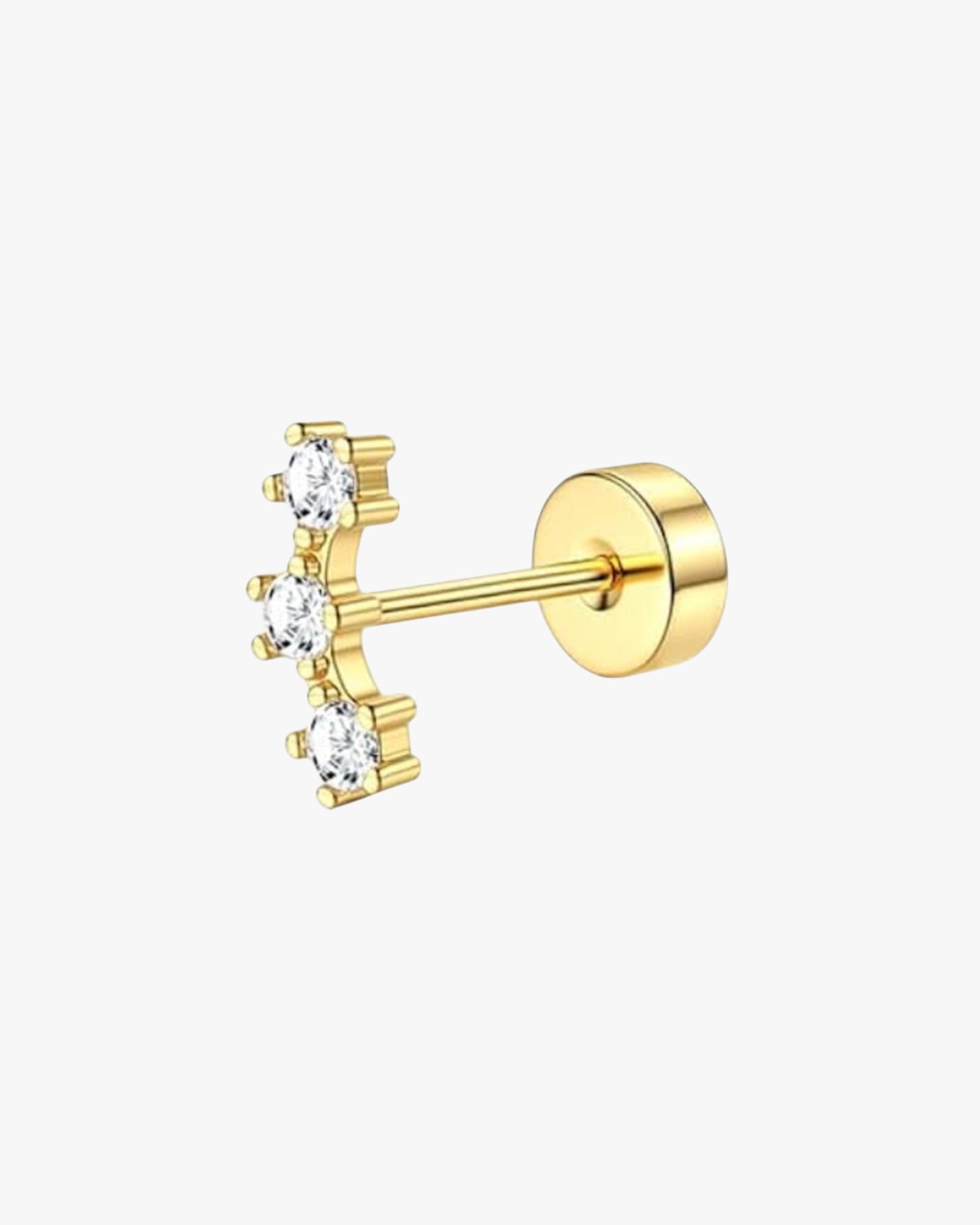 A single gold-colored stud earring with a bar diameter of 0.8mm and bar length of 6mm, featuring a clear crystal.