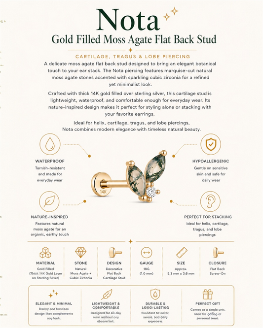 Nota | Gold Filled Moss Agate Chain Flat Back Stud