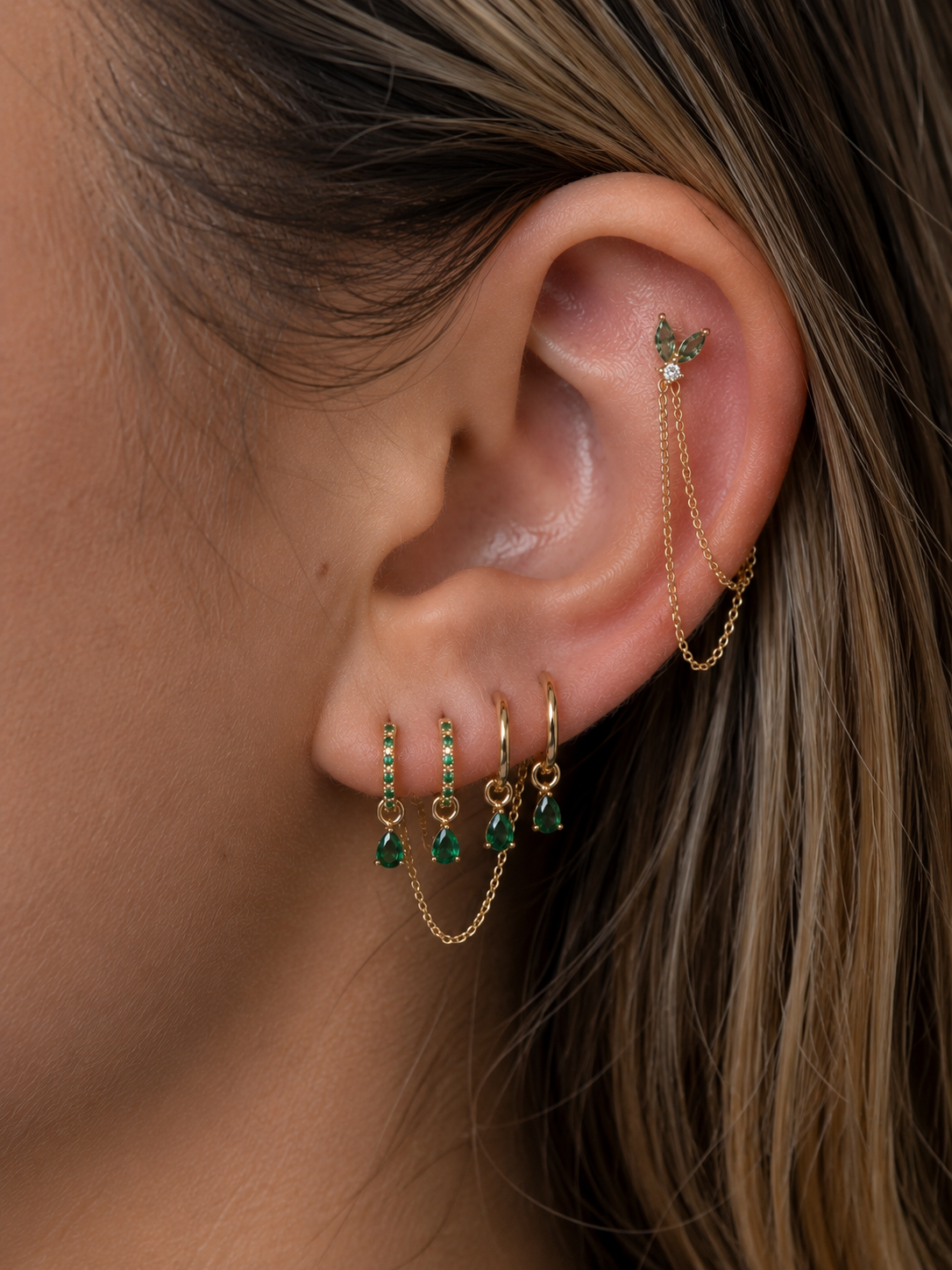 Nota | Gold Filled Moss Agate Chain Flat Back Stud