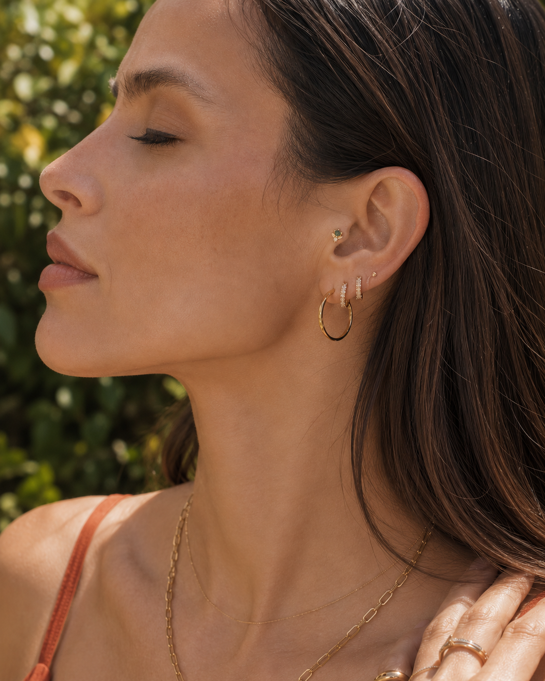 Yeremi | Gold Filled Moss Agate Chain Flat Back Stud