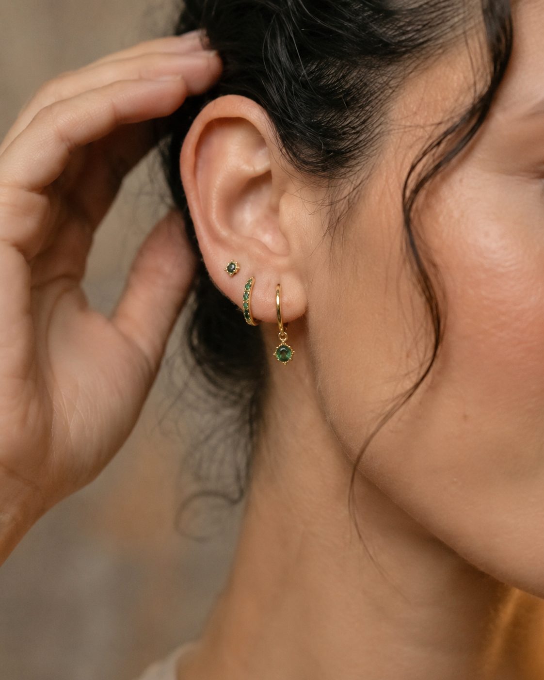 July | Gold Filled Moss Agate Chain Flat Back Stud