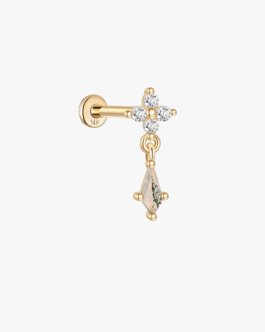 March | Gold Filled Moss Agate Chain Flat Back Stud