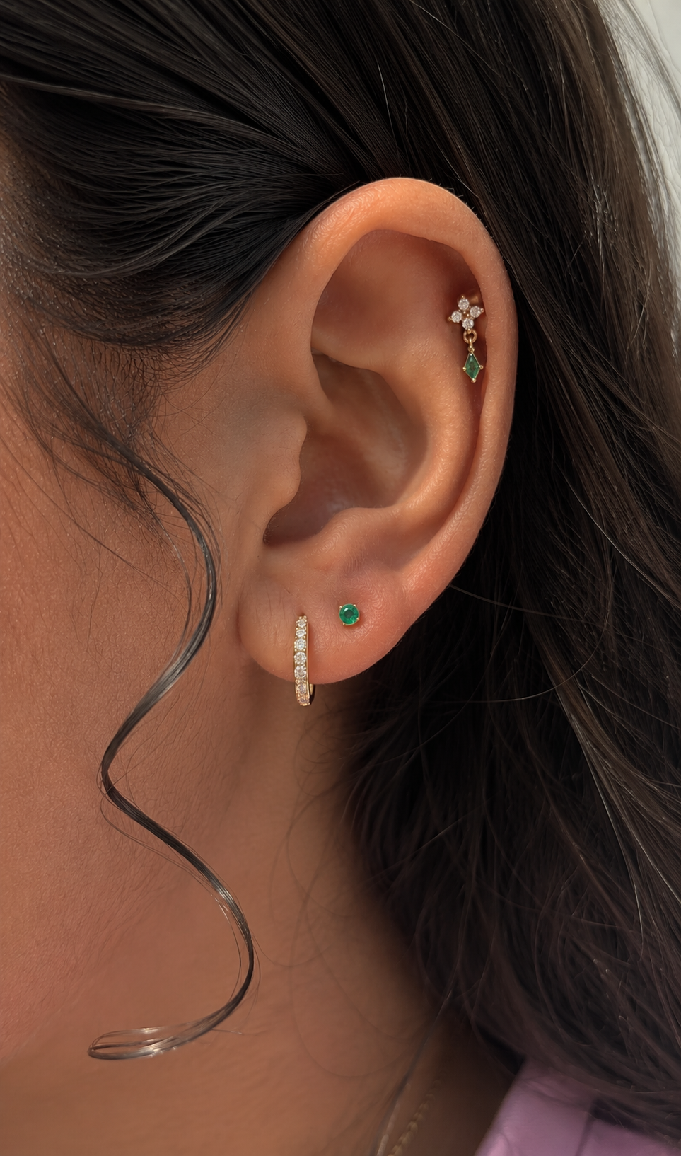 March | Gold Filled Moss Agate Chain Flat Back Stud