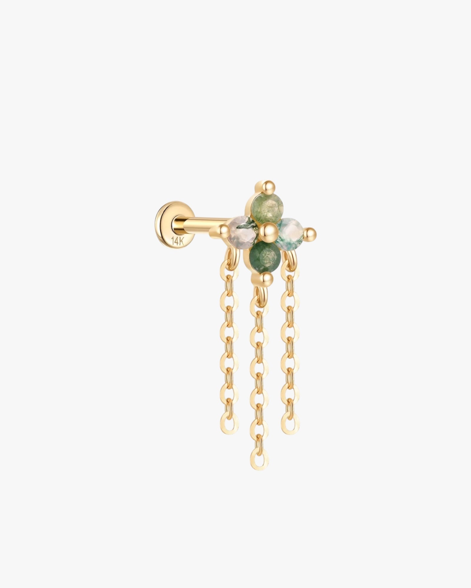 Mars | Gold Filled Moss Agate Chain Flat Back Stud