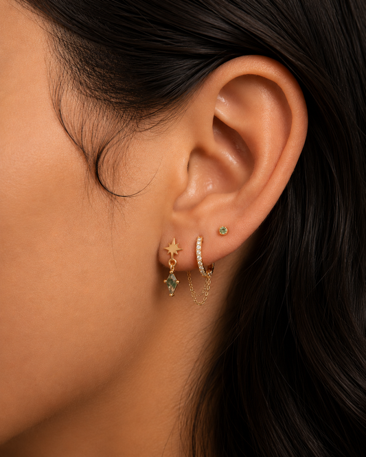 Venus | Gold Filled Moss Agate Chain Flat Back Stud