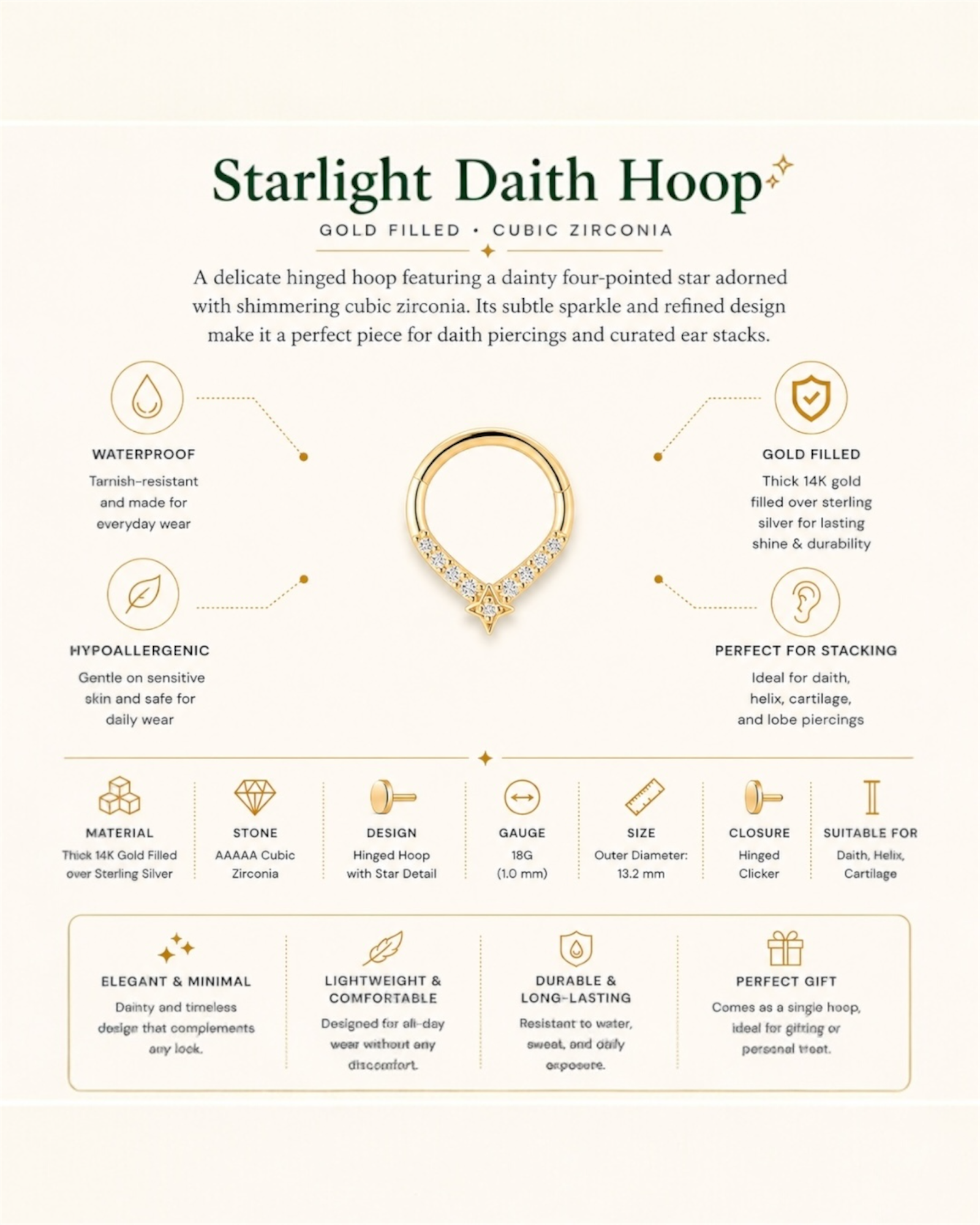 Starli Charm Gold Filled Hinged Hoop