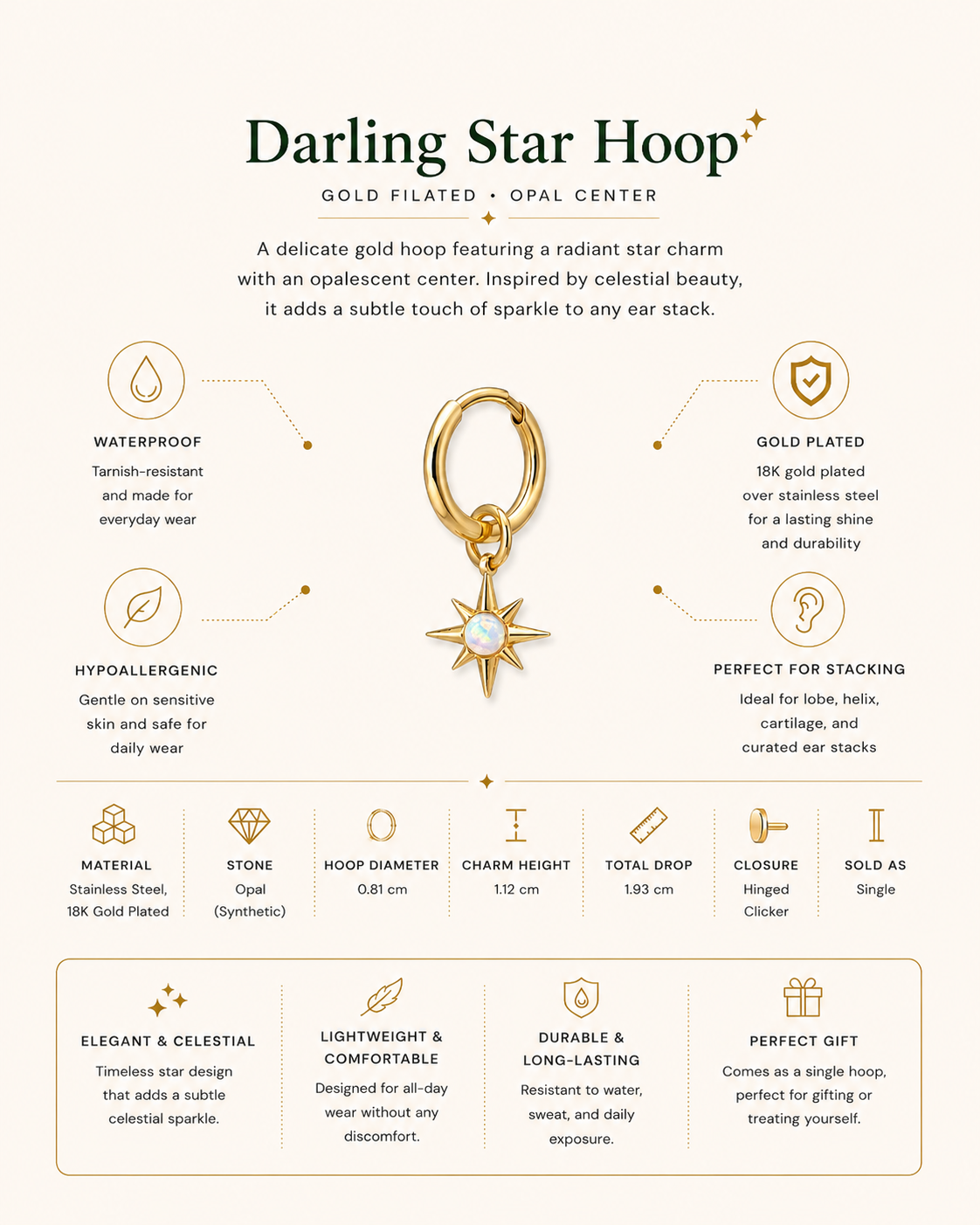 Stainless Steel Earring | Darling Star Hoop