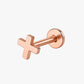 Rose gold stud earring with 'X' design on a white background