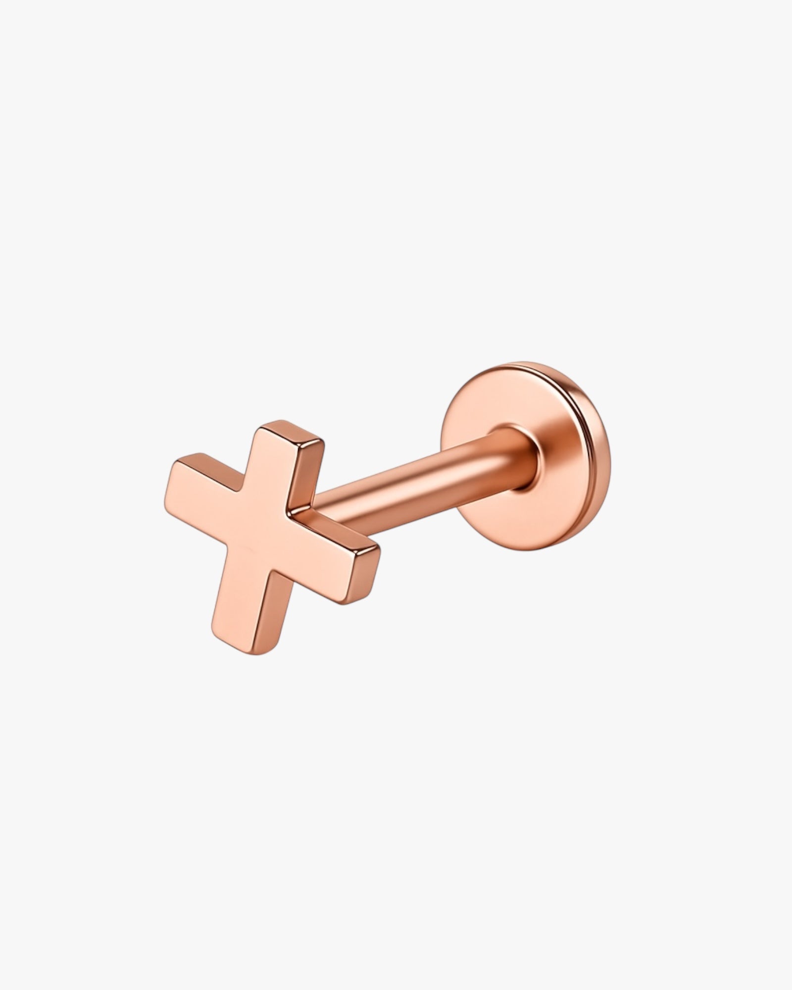 Rose gold stud earring with 'X' design on a white background