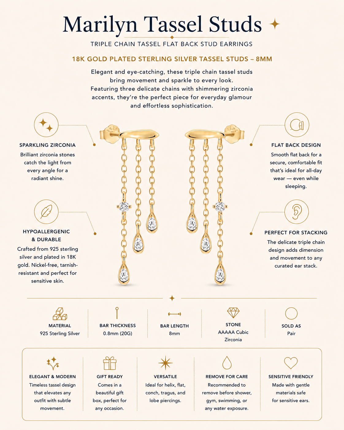 Marilyn Earrings – Drop Crystal Stud Earrings