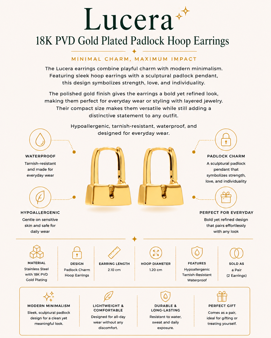 18K PVD Gold Plated Padlock Hoop Earrings – Lucera