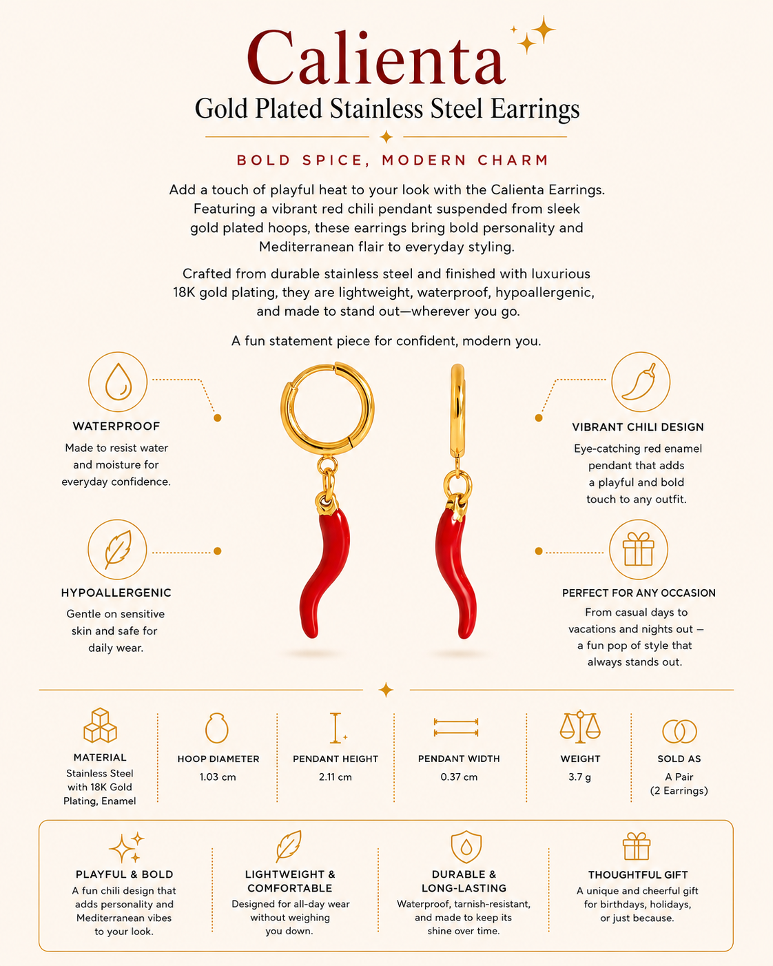 Gold Plated Stainless Steel Earrings – Calienta