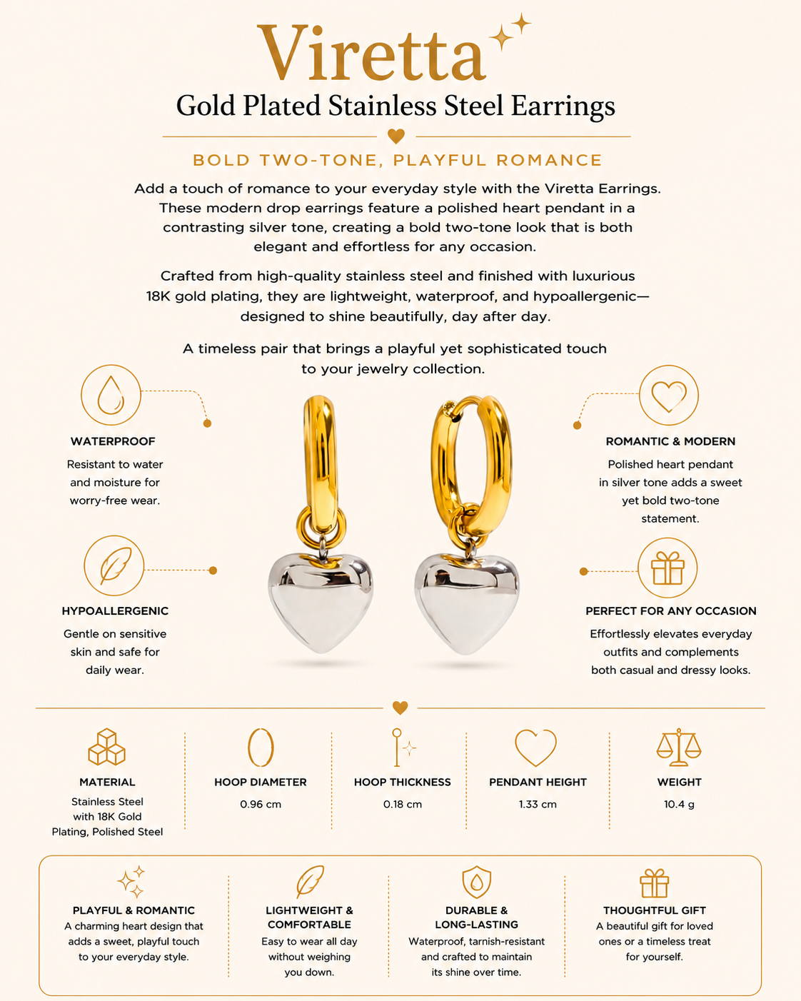 Gold Plated Stainless Steel Earrings – Viretta