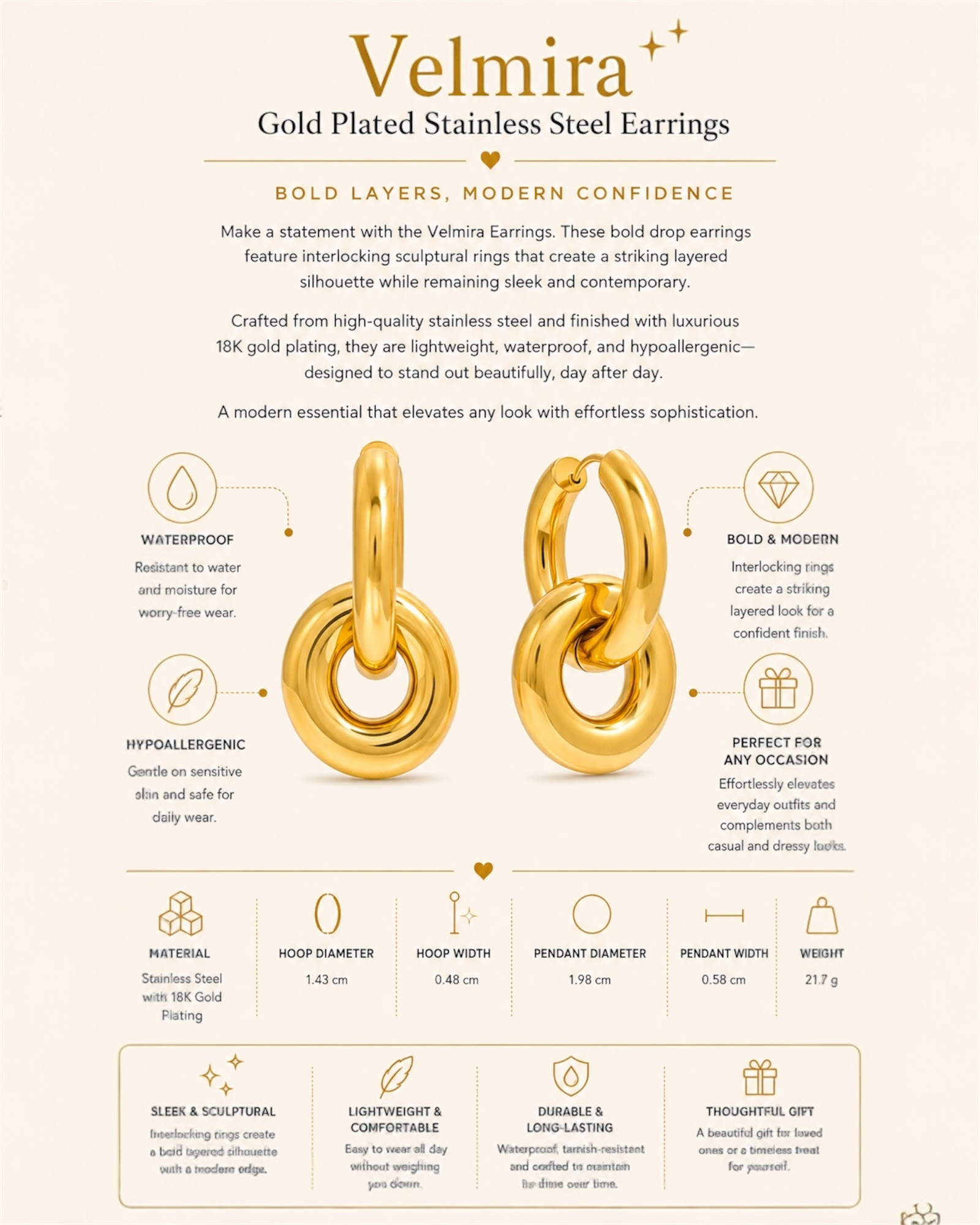 Gold Plated Stainless Steel Earrings – Velmira