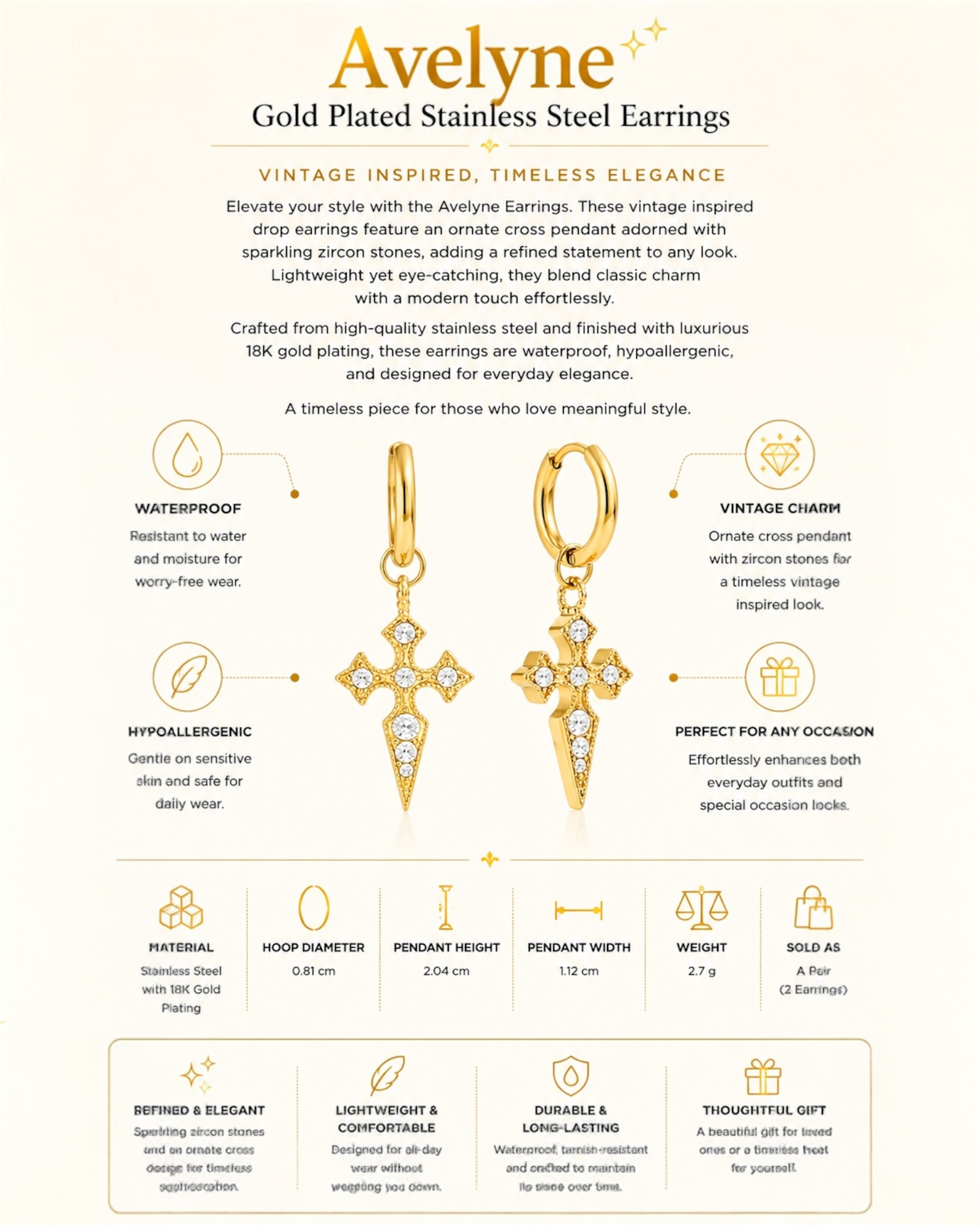 Gold Plated Stainless Steel Earrings – Avelyne