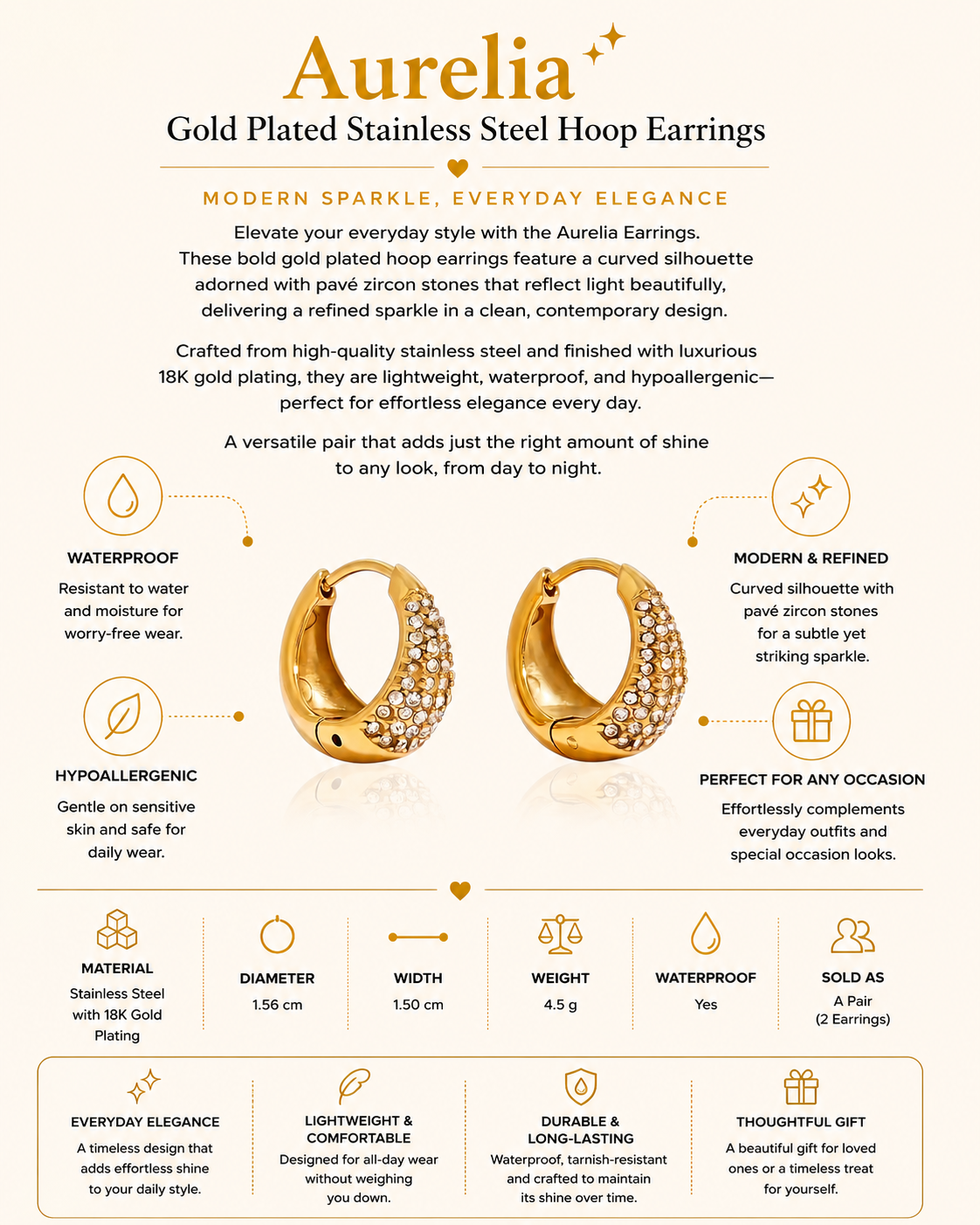 Gold Plated Stainless Steel Hoop Earrings – Aurelia