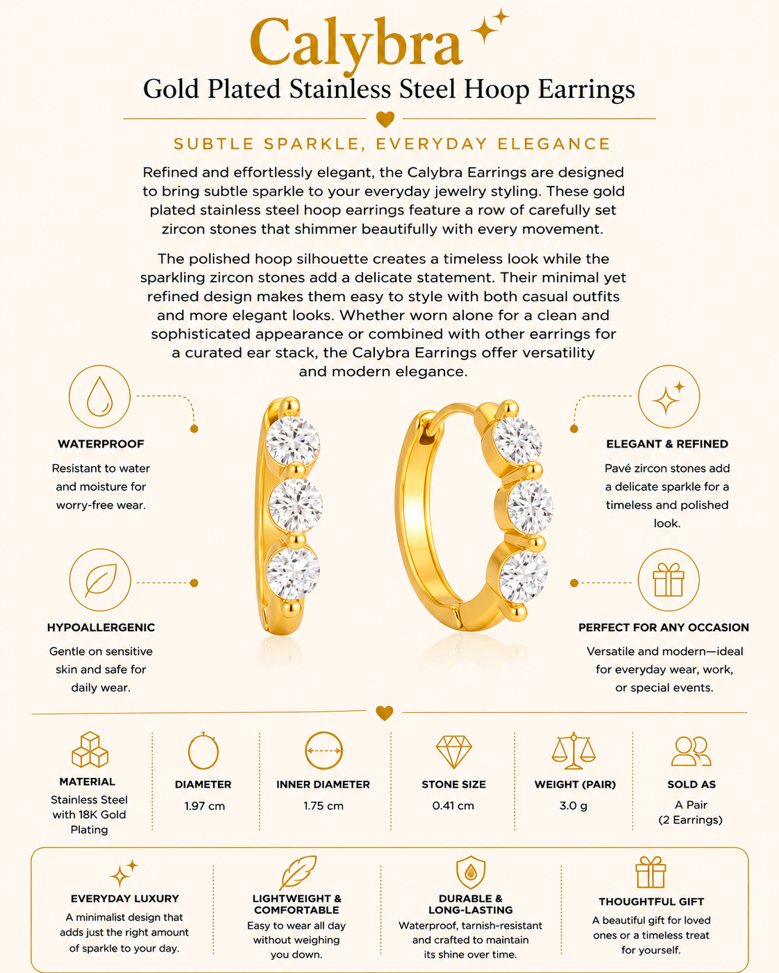 Gold Plated Stainless Steel Earrings – Calybra