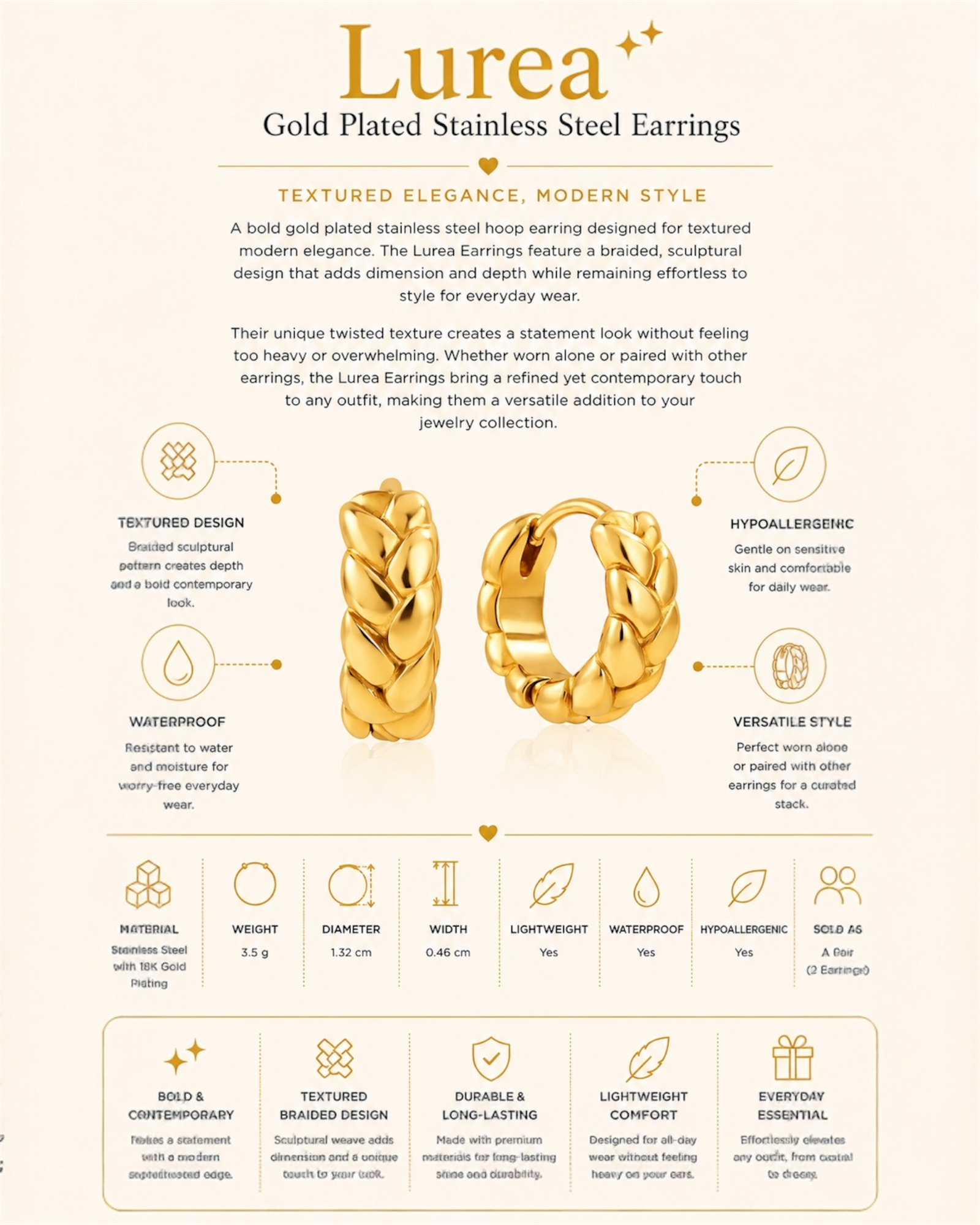 Gold Plated Stainless Steel Earrings – Lurea