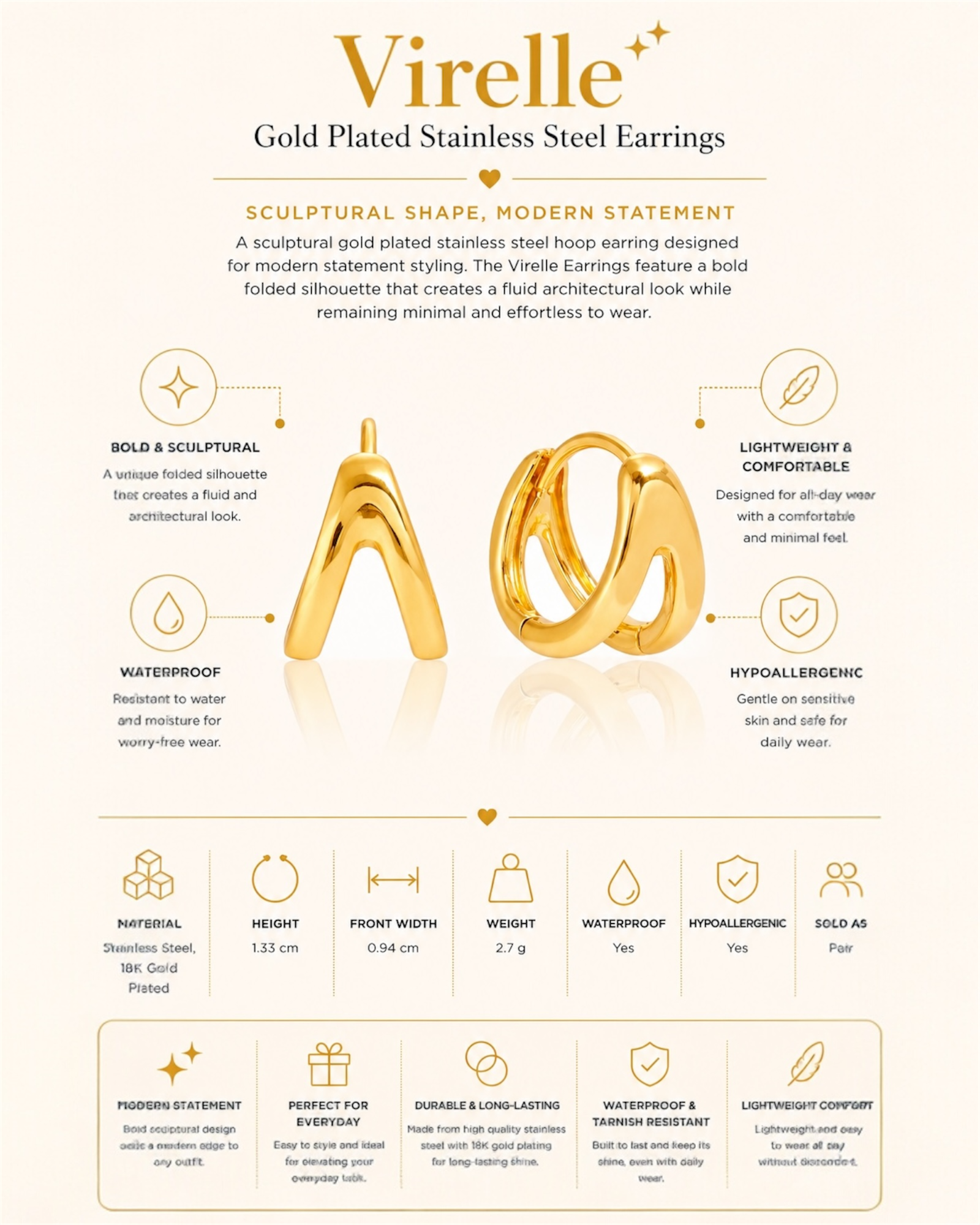 Gold Plated Stainless Steel Earrings – Virelle