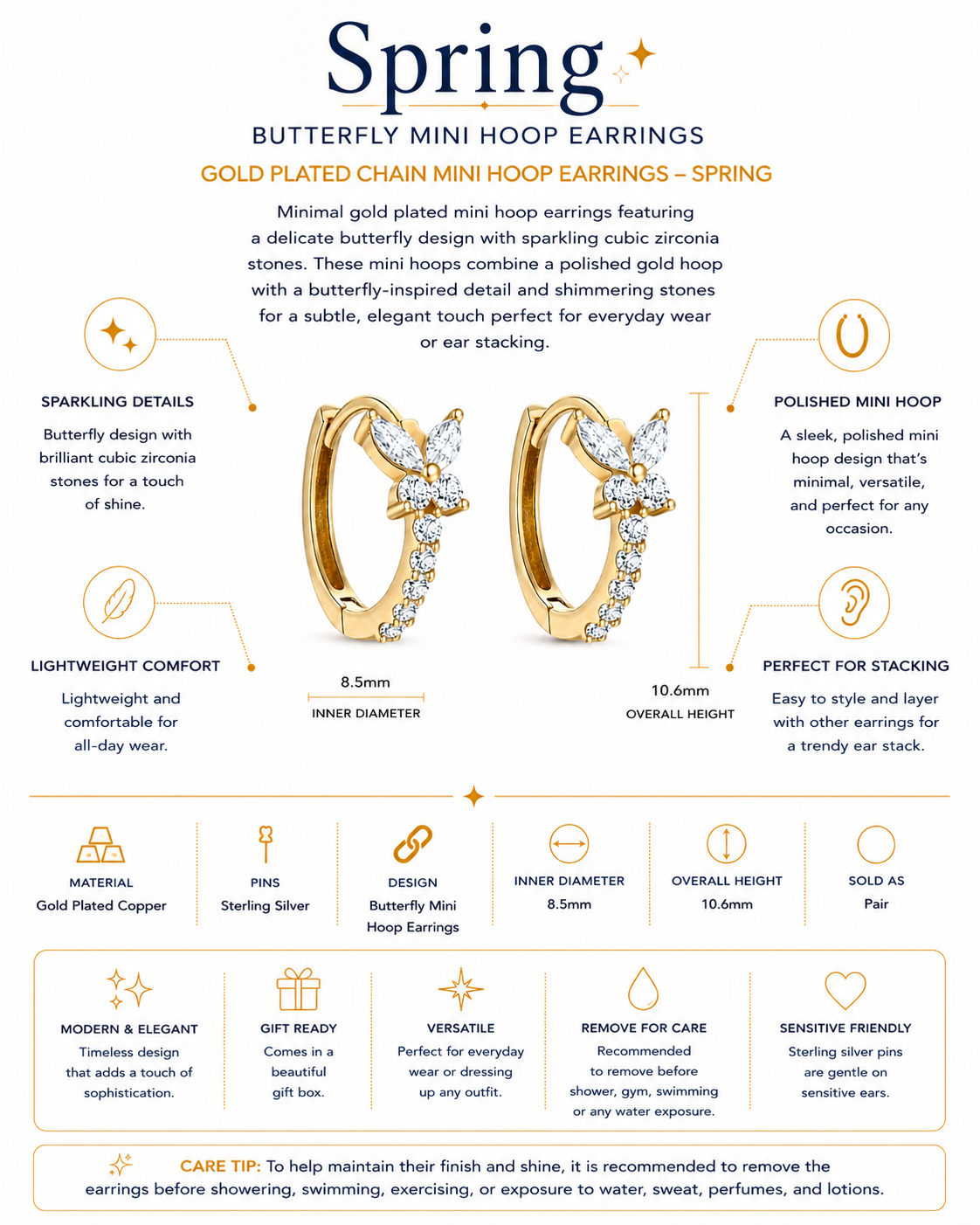 Gold Plated Chain Mini Hoop Earrings – Spring