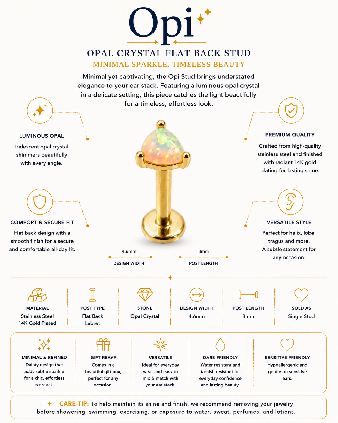 Opi Stud – Opal Crystal Flat Back Stud