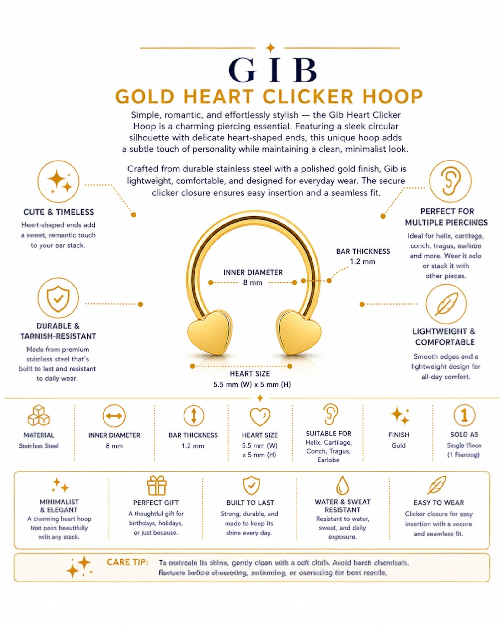 Gold Heart Clicker Hoop – Gib