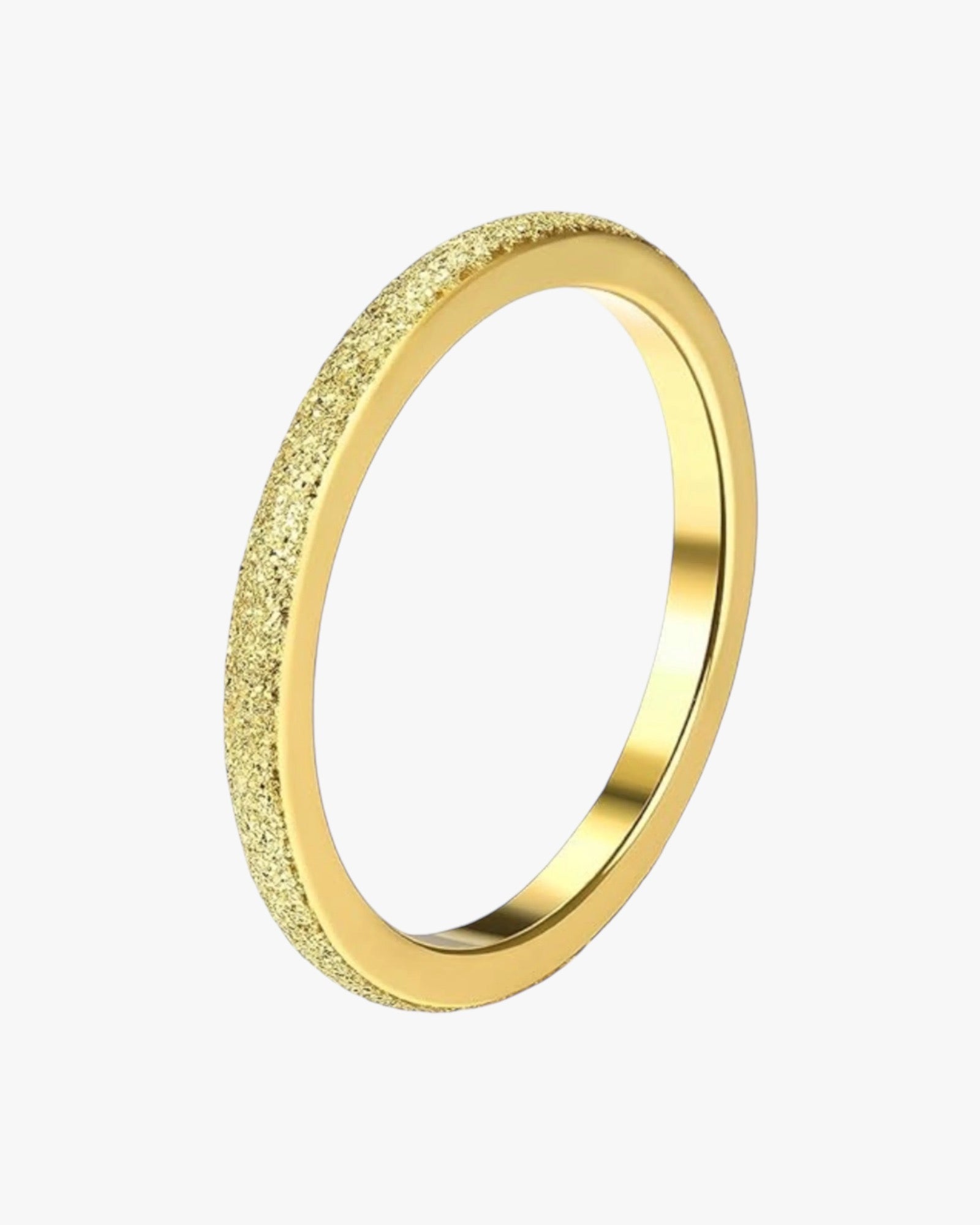 A gold-plated, stainless steel finish ring with a textured surface.