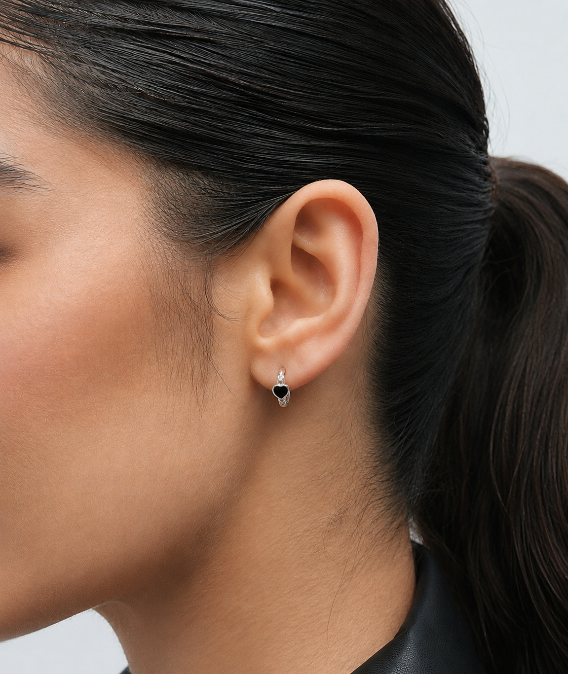 Gold Plated Copper Black Heart Zirconia Mini Hoop Earrings – Joker